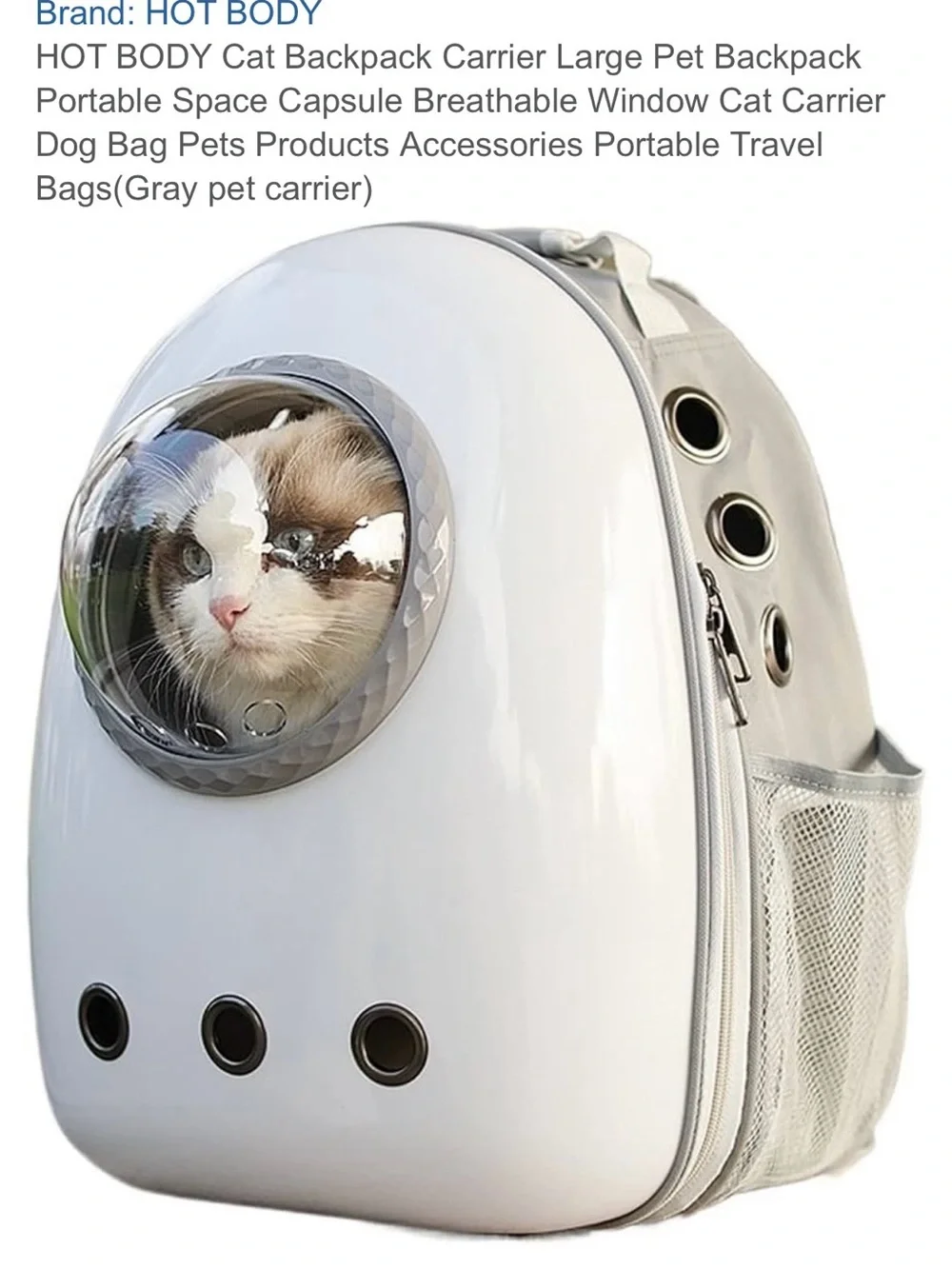 Expandable Bubble Pet Carrier Backpack in Light Gray & White